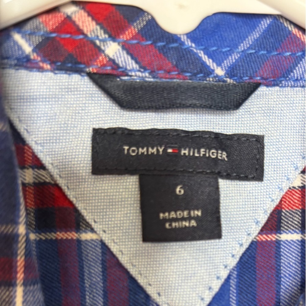Tommy Hilfiger Boys Kids Button Up Long Sleeve Shirt Blue‎ Red Plaid Size 6 - Picture 5 of 7